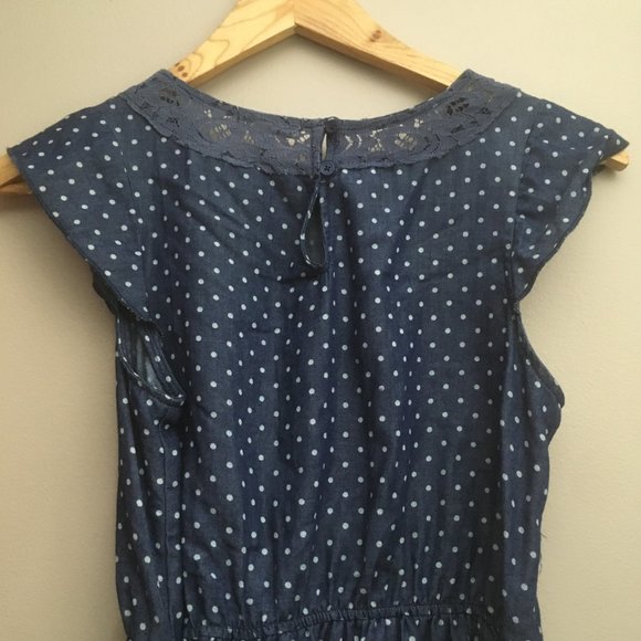 VTG Y2K dELiA*s Lace Cotton Blue & White Polka Dot Dress RARE Vintage Midi Mini - Picture 7 of 16